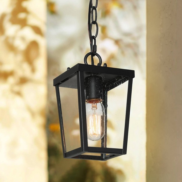 Metal seeded Glass Modern Outdoor Pendant Light Black Lnc