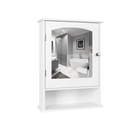 Bathroom Mirror Cabinet;  Wall Mounted Storage Cabinet With Single Door And Adjustable Shelves;  Home Decor Furniture;  White Finish