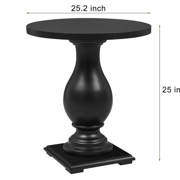 Solid Wood Round Side Table Oak Veneer in Black End Table for Living Room Bedroom and Small Spaces