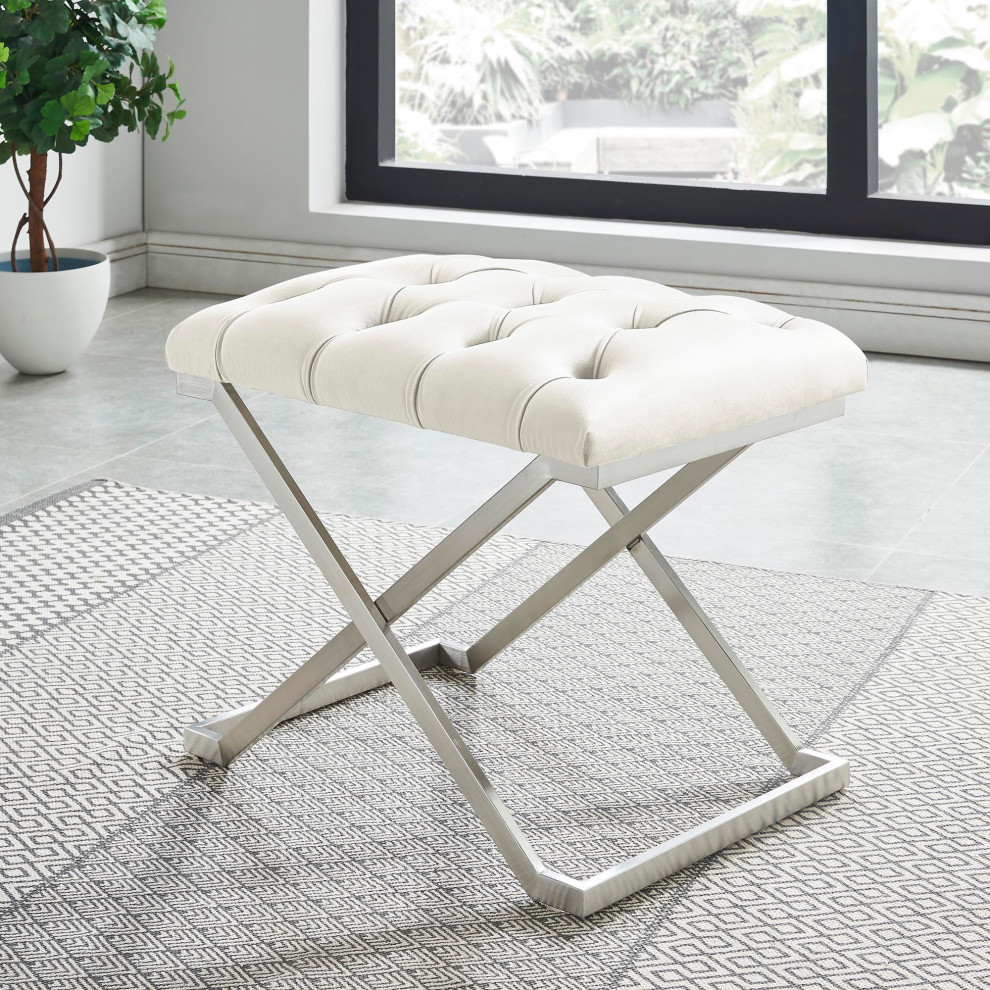 Velvet and Stainless Steel Single Bench   Contemporary   Vanity Stools And Benches   by WHI  Houzz