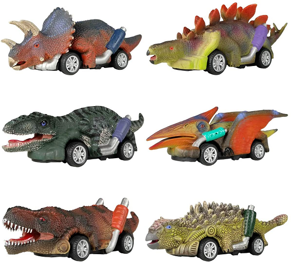 DINOBROS Dinosaur Toy Pull Back Cars， Pull Back Toy Cars