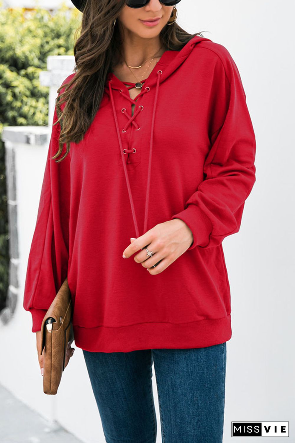 Drop Shoulder Criss-cross Hoodie Wholesale