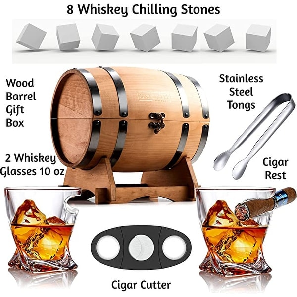 Whiskey Glasses and Accessories in Barrel Gift Box - 10 oz