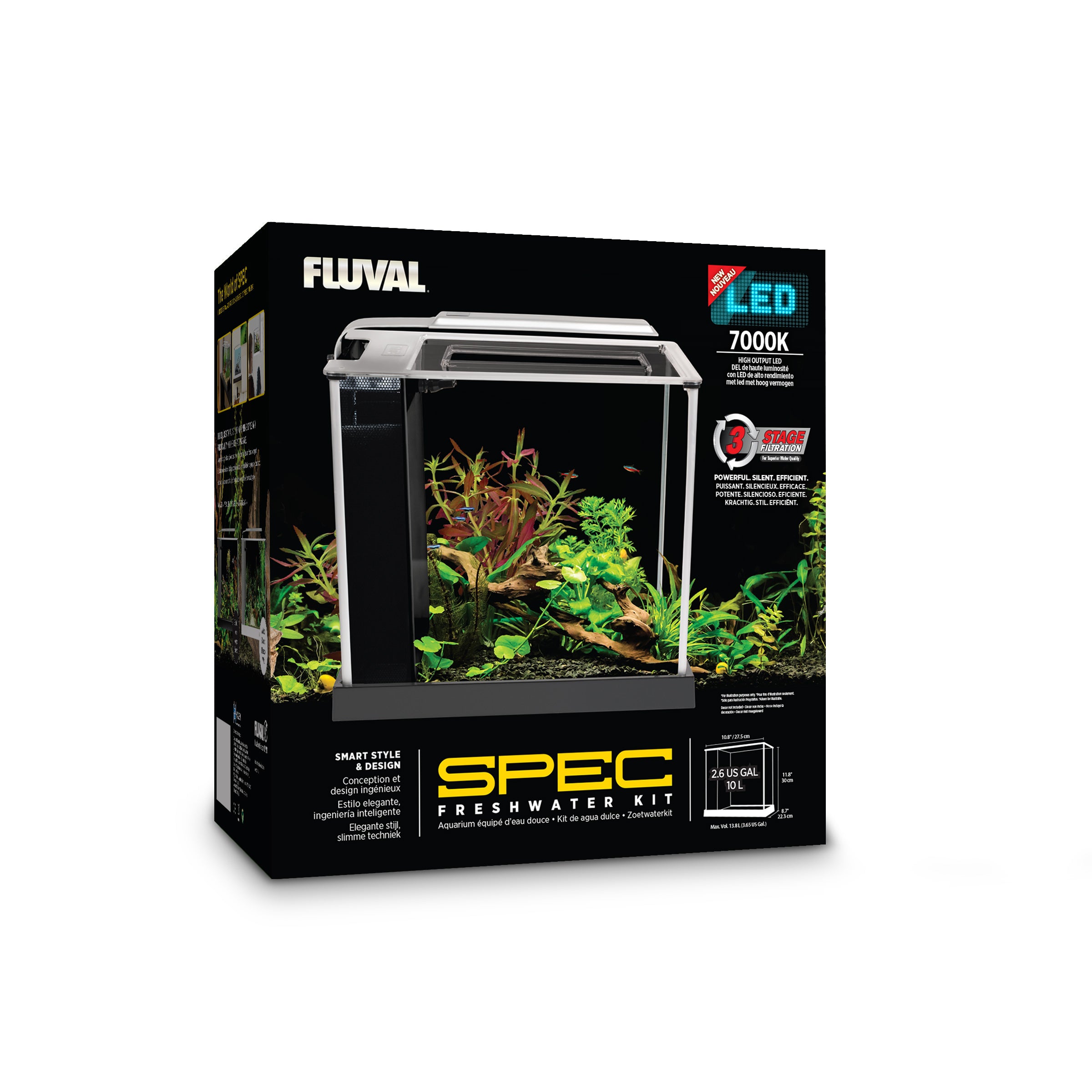 Fluval Spec III Aquarium Kit， 2.6 Gallon， Black