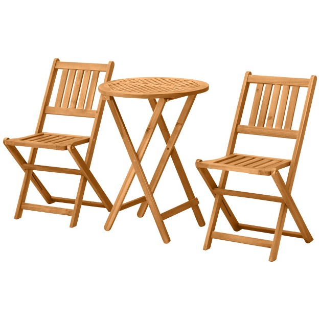 Outsunny Bistro Table And Chairs Set Of 2 Acacia Wood Patio Table Wooden Folding Chairs Varnished 3 Piece Outdoor Furniture Set Slatted Teak