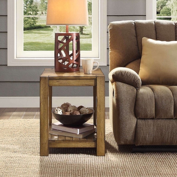 Bryant Solid Wood End Table， Rustic Maple Brown Finish