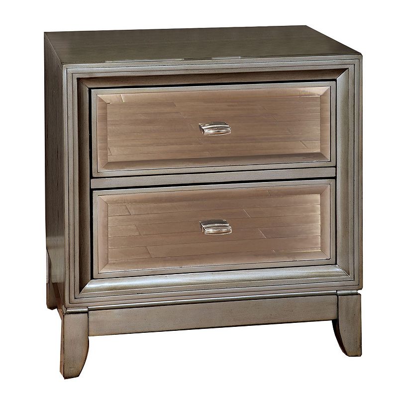 Contemporary Solid Wood Night Stand With Drawers， Silver