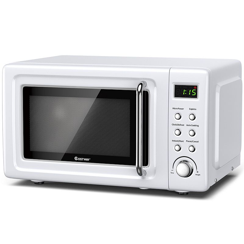 700W Retro Countertop Microwave Oven with 5 Micro Power and Auto Cooking Function