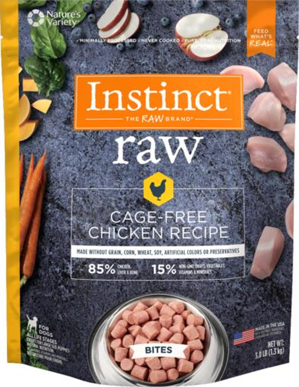 Nature's Variety Instinct Frozen Raw Bites Grain-Free Cage-Free Chicken Recipe Dog Food