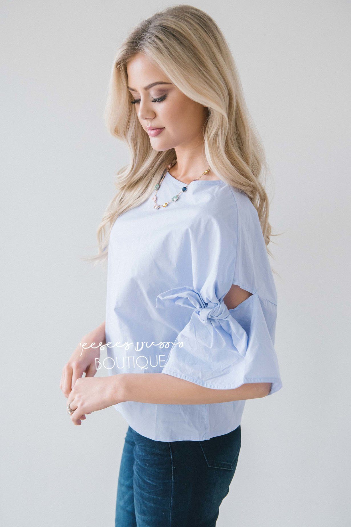 Light Chambray Tie Sleeve Top