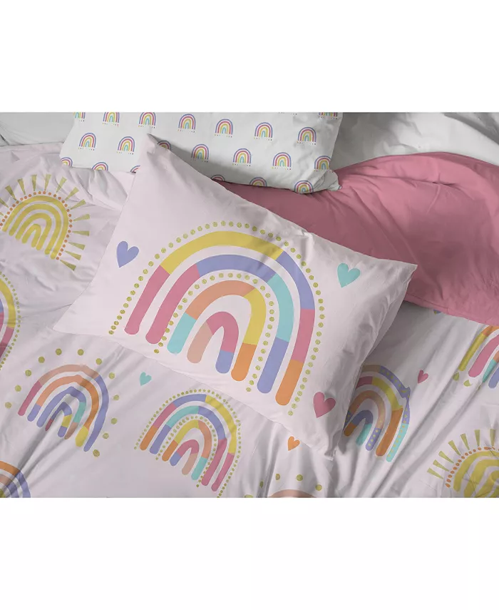 Saturday Park Doodle Rainbow 100% Organic Cotton Twin Duvet Cover and Sham Set