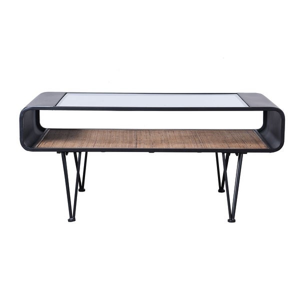 Aaron - Table - Graphite Metal， Clear Glass Top， Rattan Lower Shelf