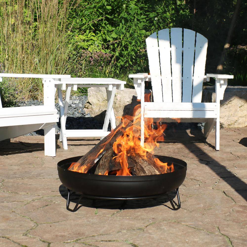 Sunnydaze Decor 23 in. Round Steel Outdoor Wood-Burning Fire Pit Bowl in Black with Stand RCM-542