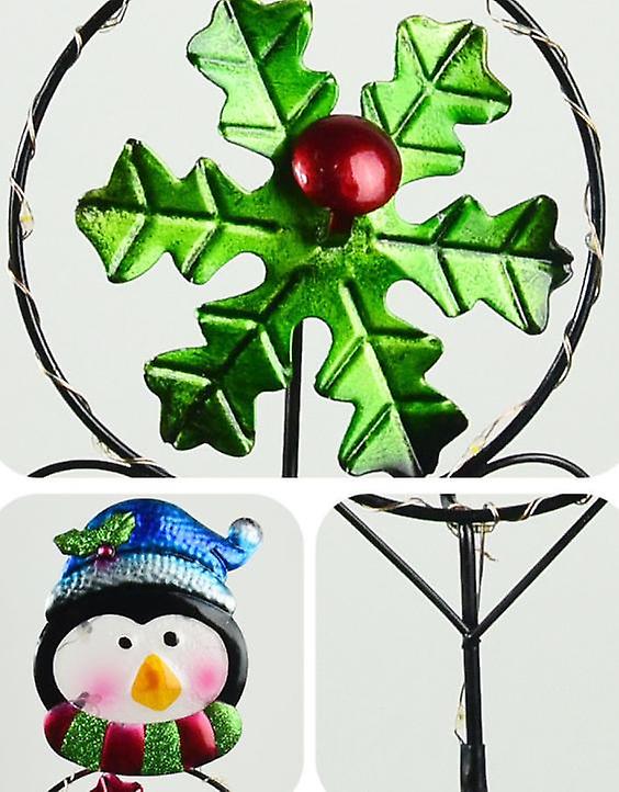 Miman Outdoor Solar Snowman And Snowflakes Garden Stake With Led Lights