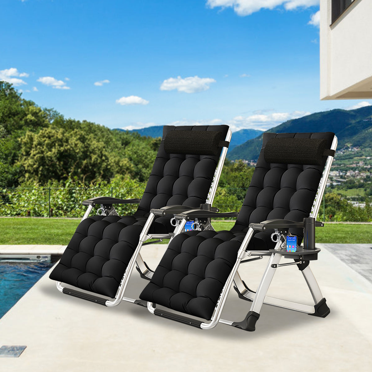 Zero Gravity Chair 2 Pack, Lounge Chair with Removable Pad & Cup Holder for Indoor and Outdoor, Folding Reclining Chair Set of 2 for Adults