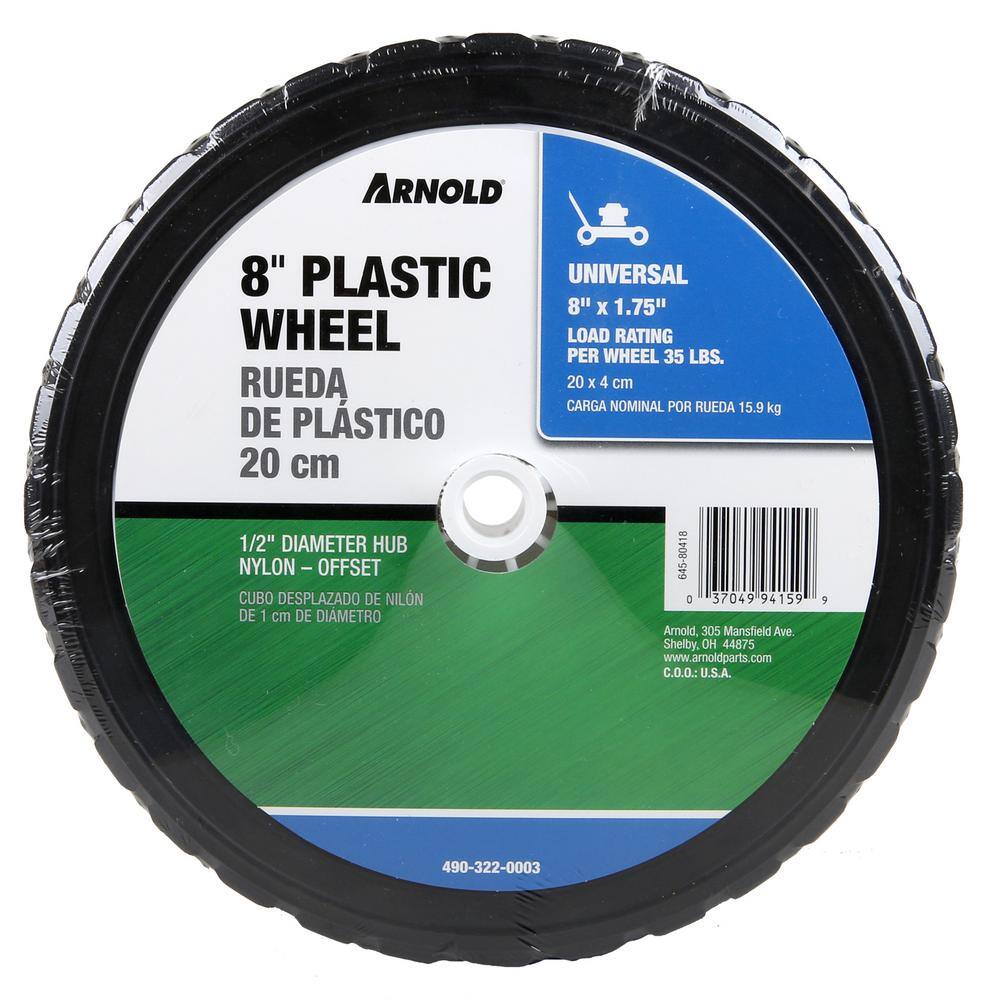 Arnold 8 in. x 1.75 in. Universal Plastic Wheel with 12 in. Dia Nylon Offset Hub 490-322-0003