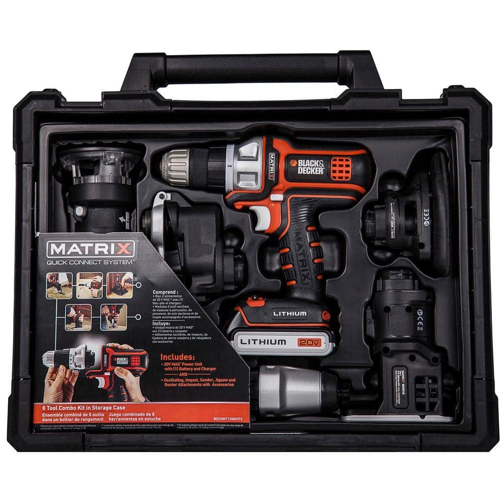 BLACK+DECKER 20V Max Lithium-Ion Cordless Matrix 6 Tool Combo Kit with Storage Case BDCDMT1206KITC