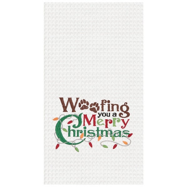 Woofing Christmas Waffle Weave Cotton Kitchen Towel