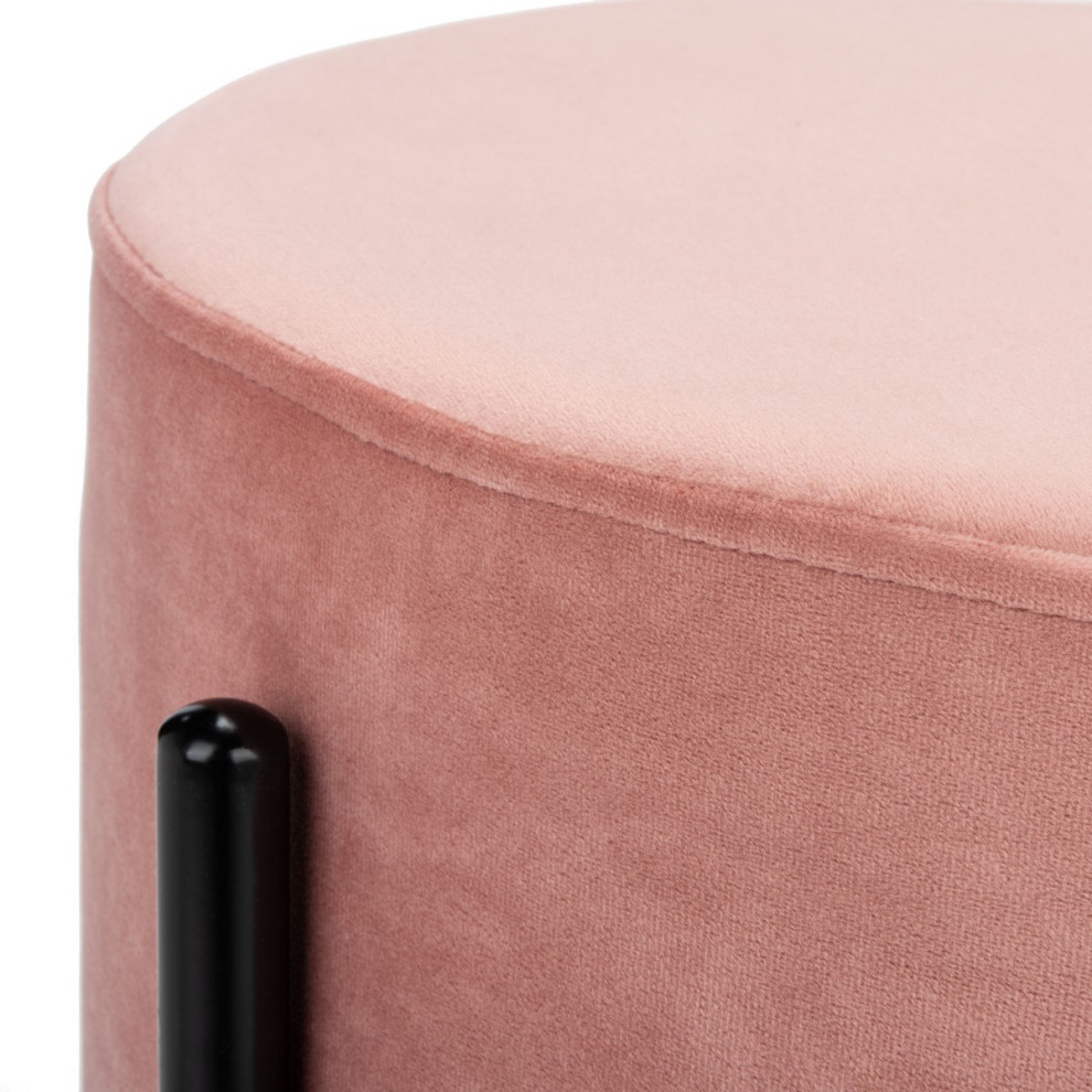 Benedict Round Ottoman Dusty Rose/ Black   Midcentury   Footstools And Ottomans   by AED Luxury Home Decor  Houzz