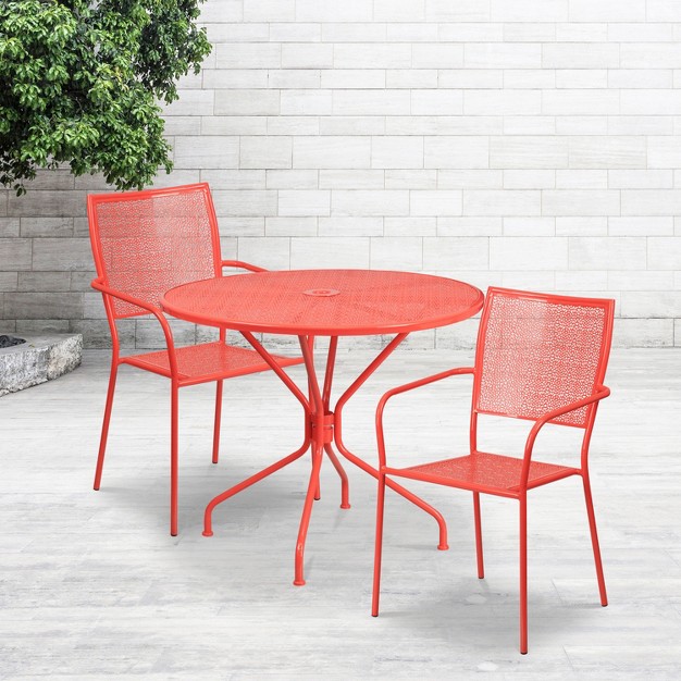 Round Metal Garden Patio Table Set 2 Square Back Chairs