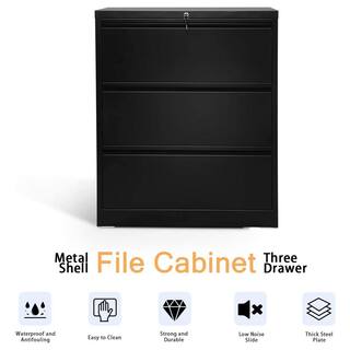 Aobabo 3 Drawer Lateral File Cabinet wLock for LetterLegal Size Paper Black SALATERAL CABINET