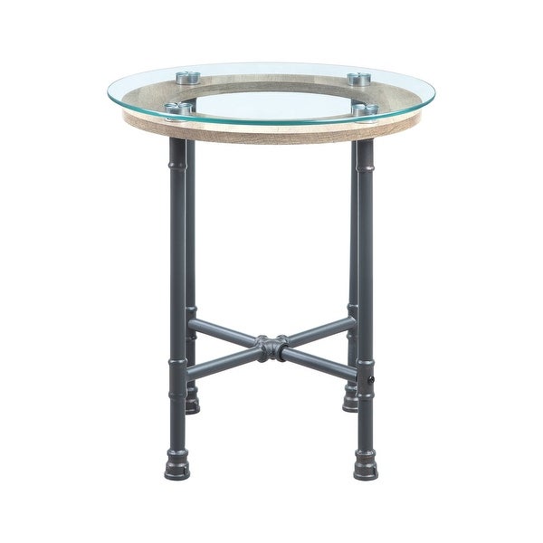 ACME Brantley Round End Table in Clear and Sandy Gray