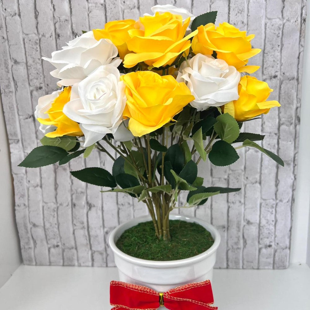 Beautiful Multicolored Roses in Ceramic Pot -Artificial