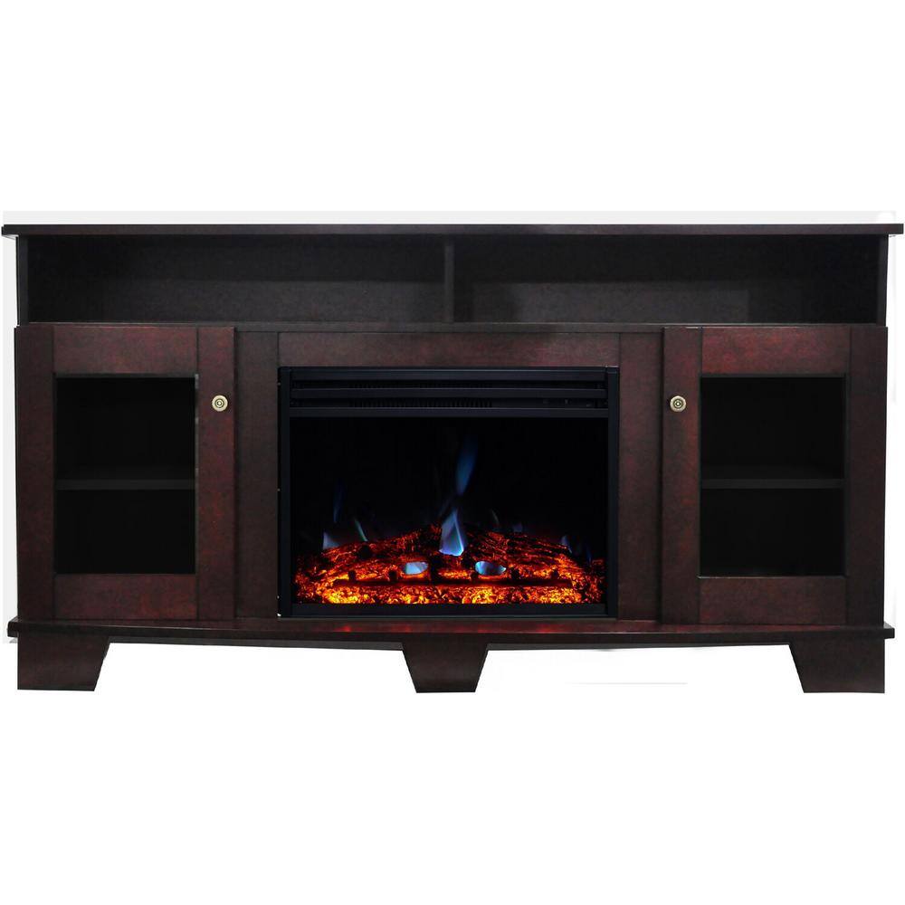 Cambridge Savona 59 in. Electric Fireplace Heater TV Stand in Mahogany with Enhanced Log Display and Remote CAM6022-1MAHLG3