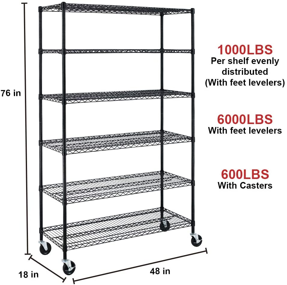 BestOffice NSF wire shelving unit 6-tier large storage adjustable steel storage rack with 4