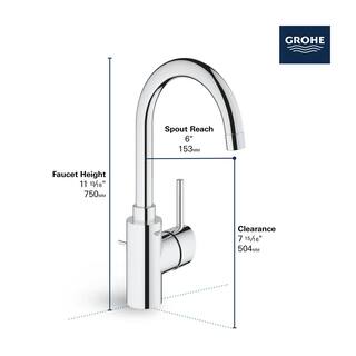 GROHE Concetto Single Hole Single-Handle Bathroom Faucet 1.2 GPM in StarLight Chrome 32138002