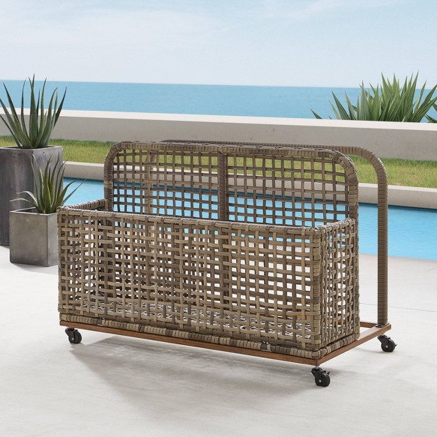 Ridley Outdoor Wicker amp Metal Pool Storage Caddy Gray Crosley