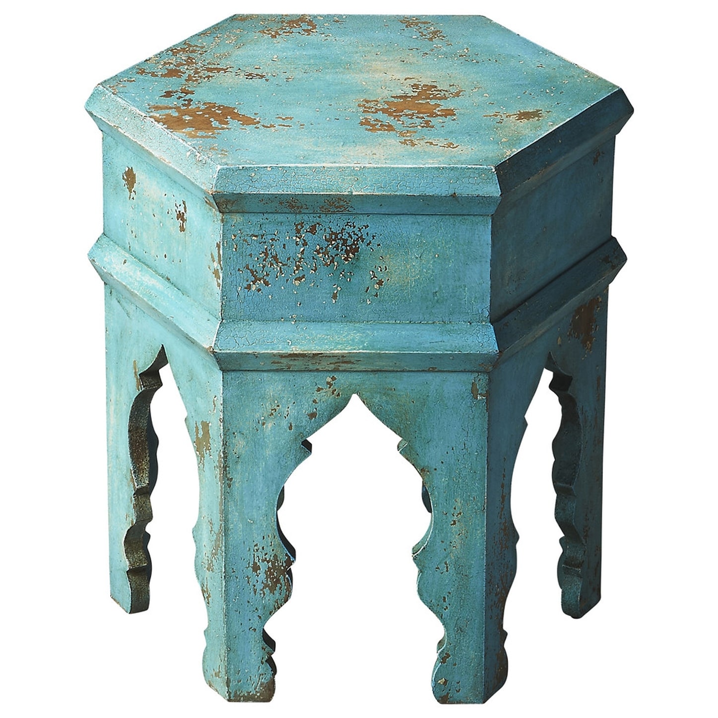 Handmade Tangiers Solid Blue Wood Bunching Table (India)