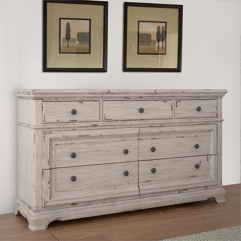 Providence Antique White Wood Seven Drawer Dresser