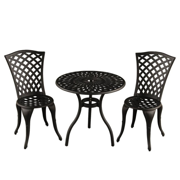 3pc Contemporary Modern Mesh Lattice Aluminum Patio Bistro Set Black Oakland Living