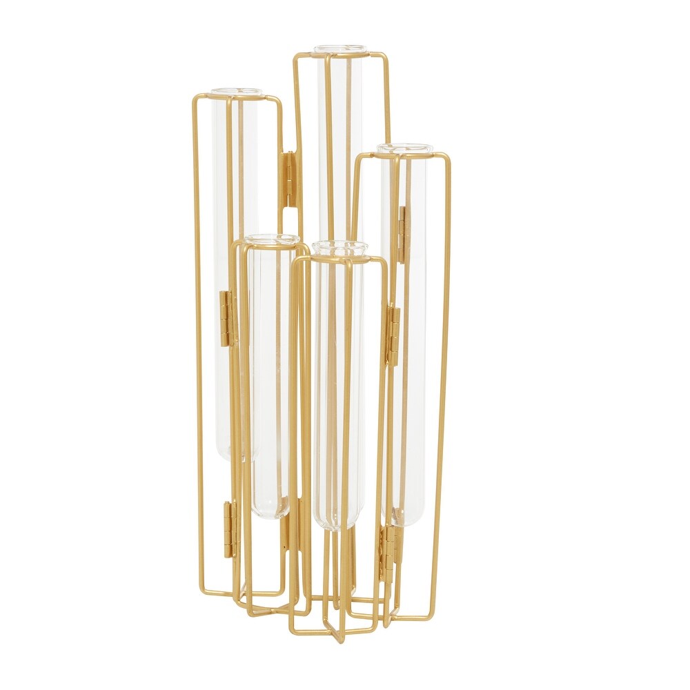 Gold or Silver Metal Foldable Vase with Clear Glass Tubes
