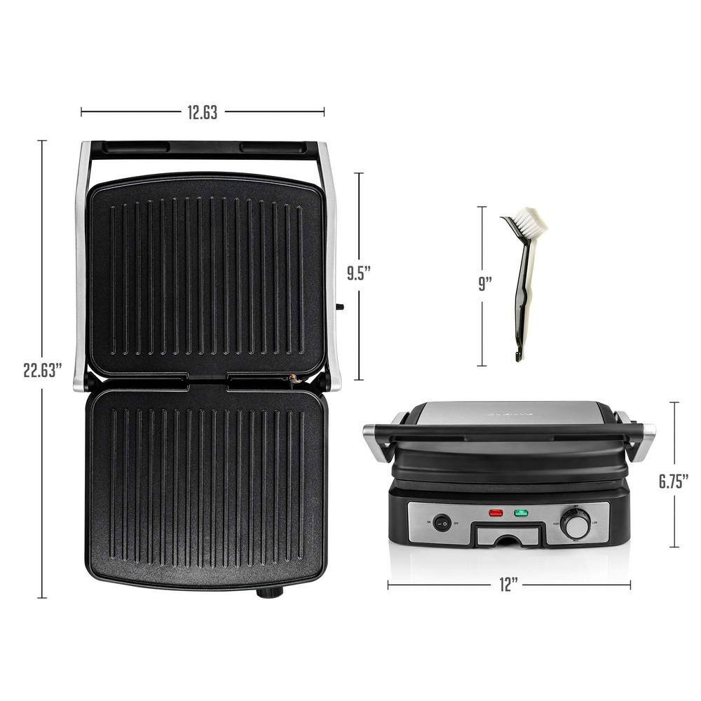 OVENTE 4-Slice Electric Panini 180 Adjustable Hinge Non-Stick 3 Heat Settings Drip Tray Free Grill (GP1861BR) GP1861BR