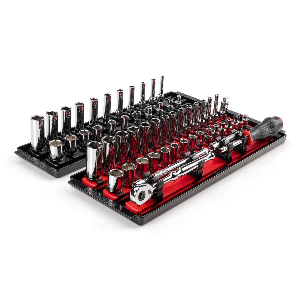 TEKTON 14 in. Drive 6-Point Socket and Ratchet Set with Rails (532 in.-916 in. 4 mm-15 mm) (57-Piece) SKT03301