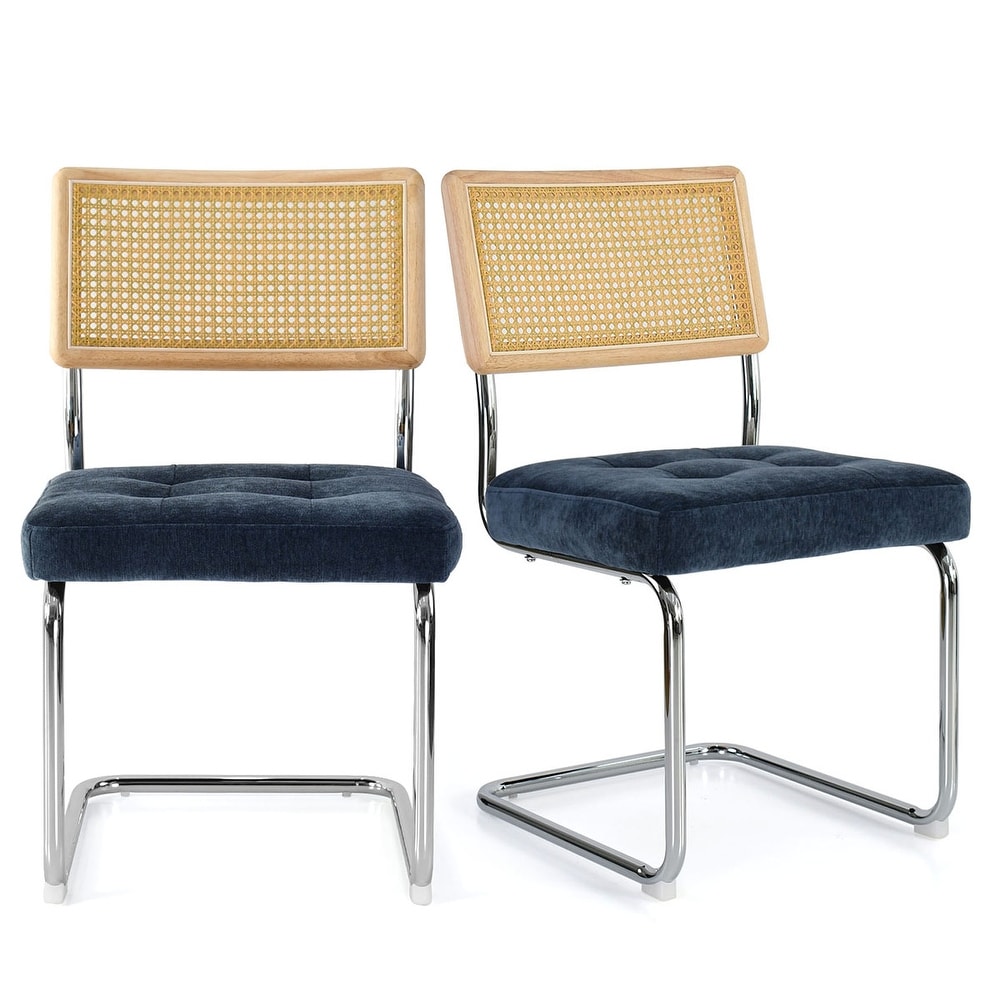 Rattan Dining Chair Tufted Side Chair (Set of 2)