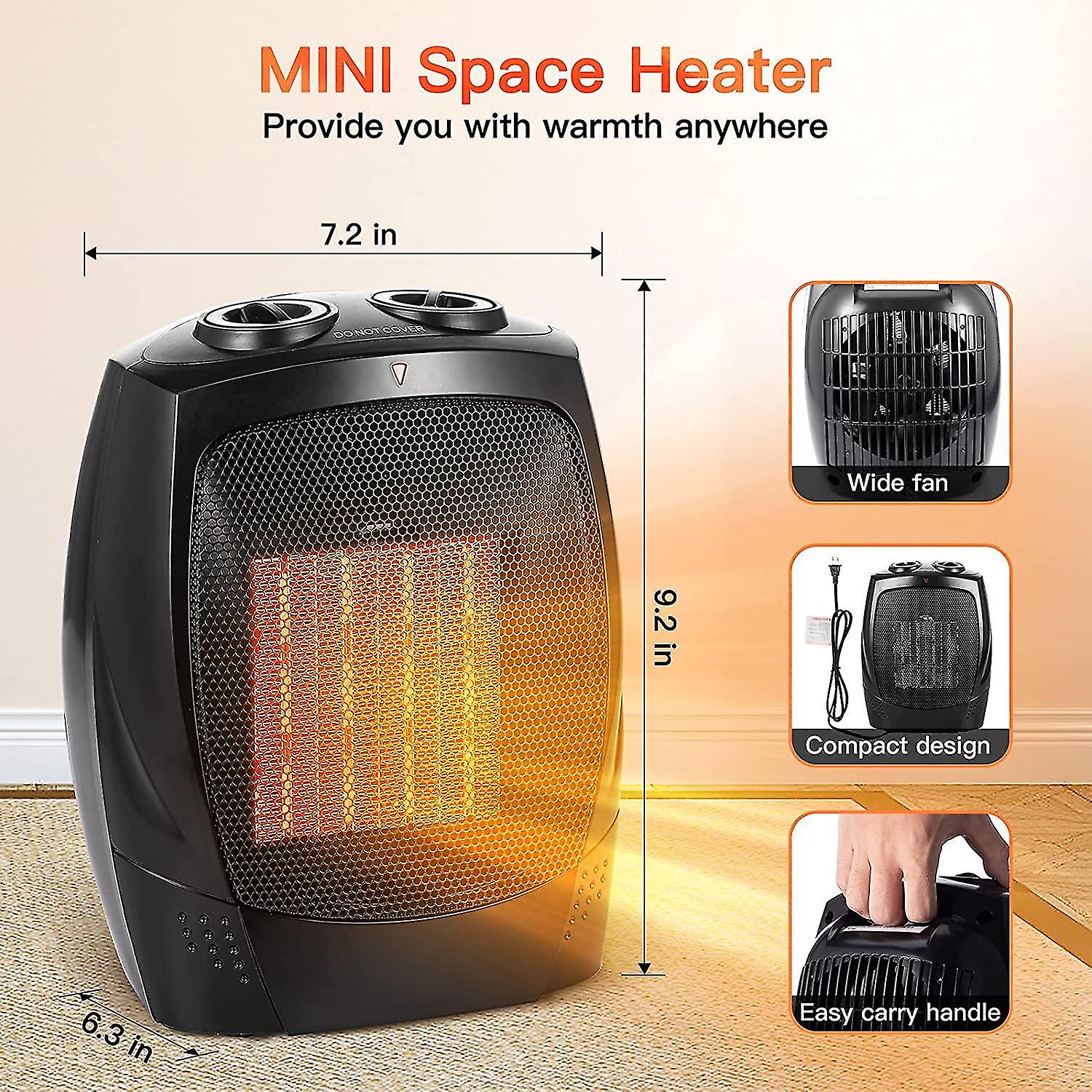 Portable Electric Space Heater With Thermostat， 1500w/750w Safe And Quiet Ceramic Heater Fan， Heat Up 200 Square Feet For Office Room Desk Indoor Use