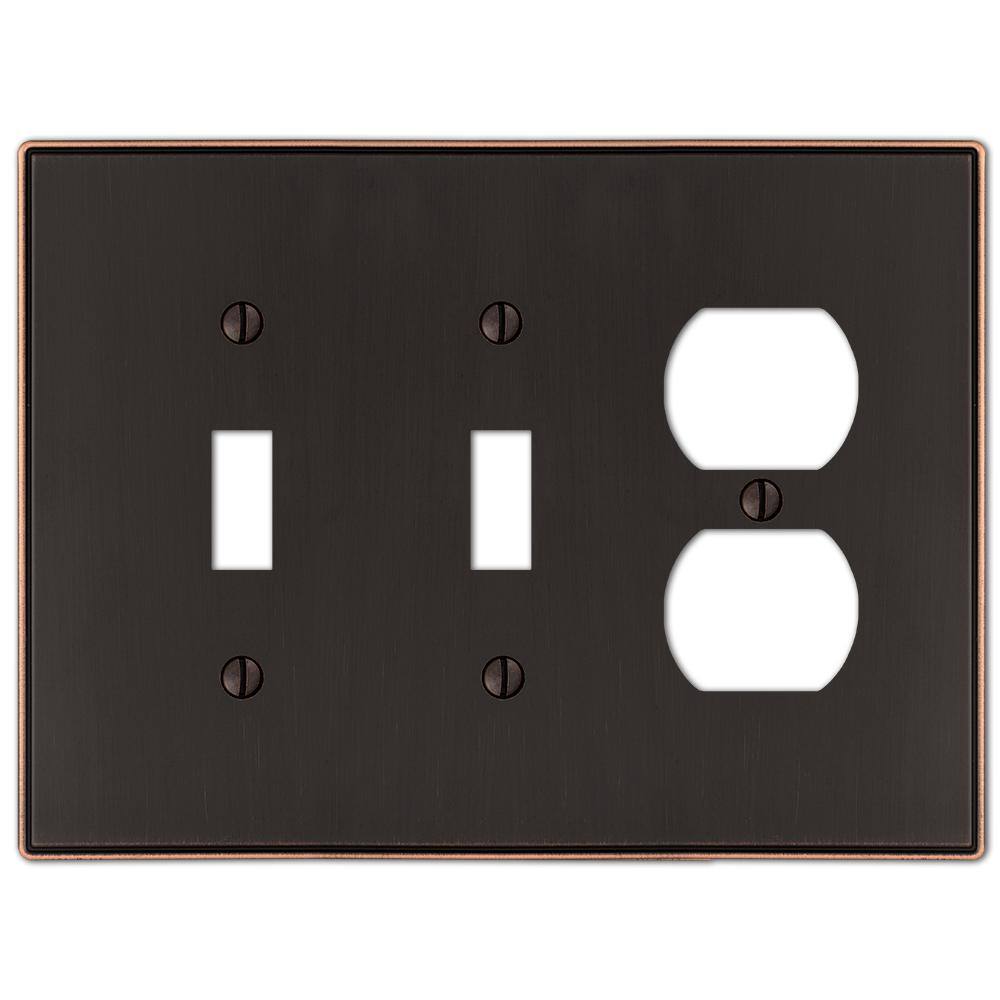 AMERELLE Ansley 3 Gang 2-Toggle and 1-Duplex Metal Wall Plate - Aged Bronze 70TTDDB