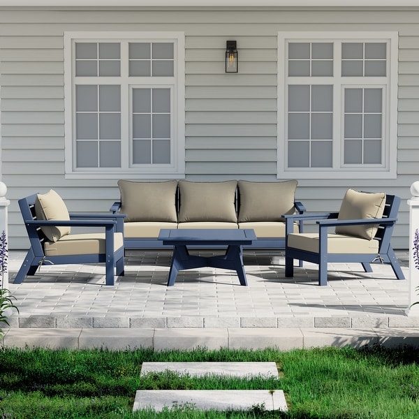 Polytrends Birchwood All Weather HDPE Outdoor Patio Navy Blue Deep Seating Sectional (6Piece Set)