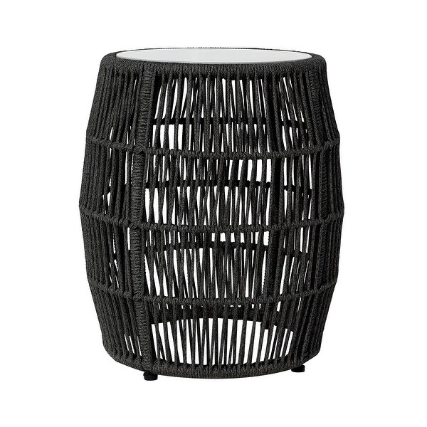 Emory Modern Rope and Stone Indoor Outdoor Garden Stool Side Table