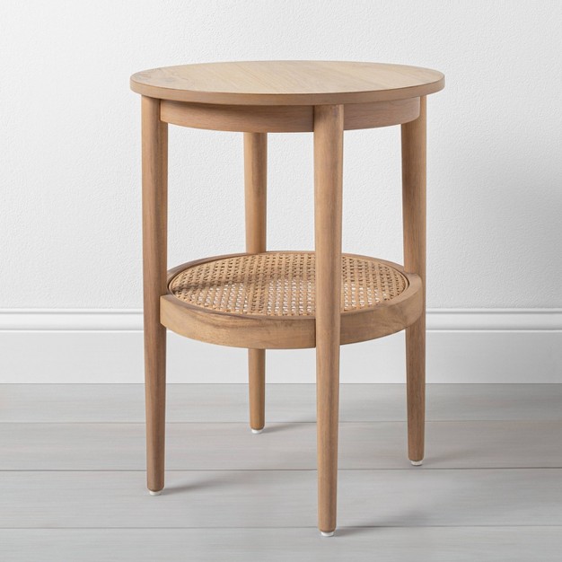 Wood amp Cane Round Accent Side Table With Magnolia