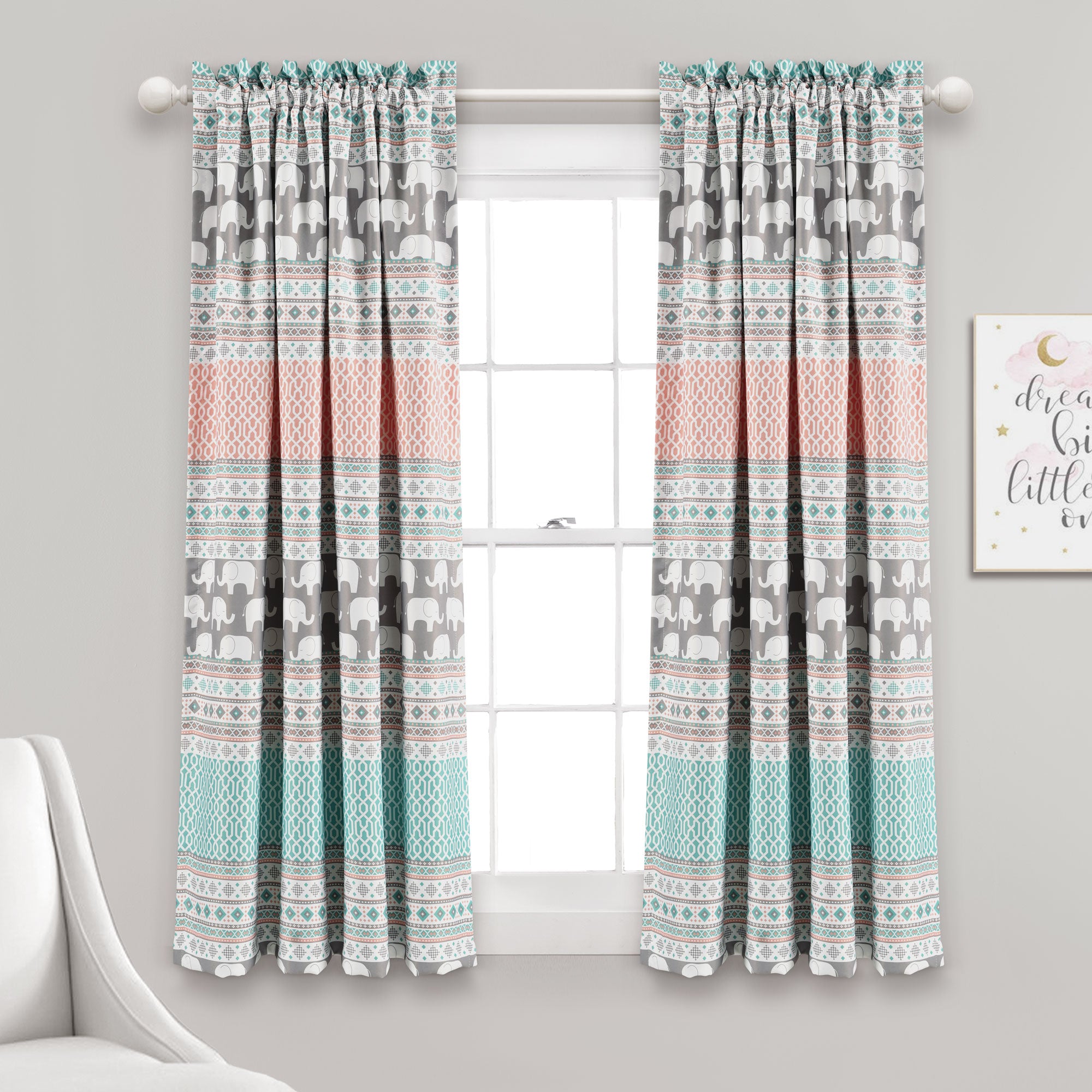 Elephant Stripe Room Darkening Window Curtain Panel Set