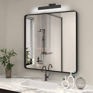 waterpar 36 in. W x 36 in. H Rectangular Aluminum Framed Wall Bathroom Vanity Mirror in Black B9090