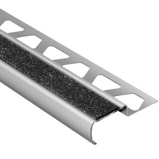 Schluter Systems Trep-G-S Brushed Stainless SteelBlack 1132 in. x 8 ft. 2-12 in. Metal Stair Nose Tile Edging Trim GSEB90GS