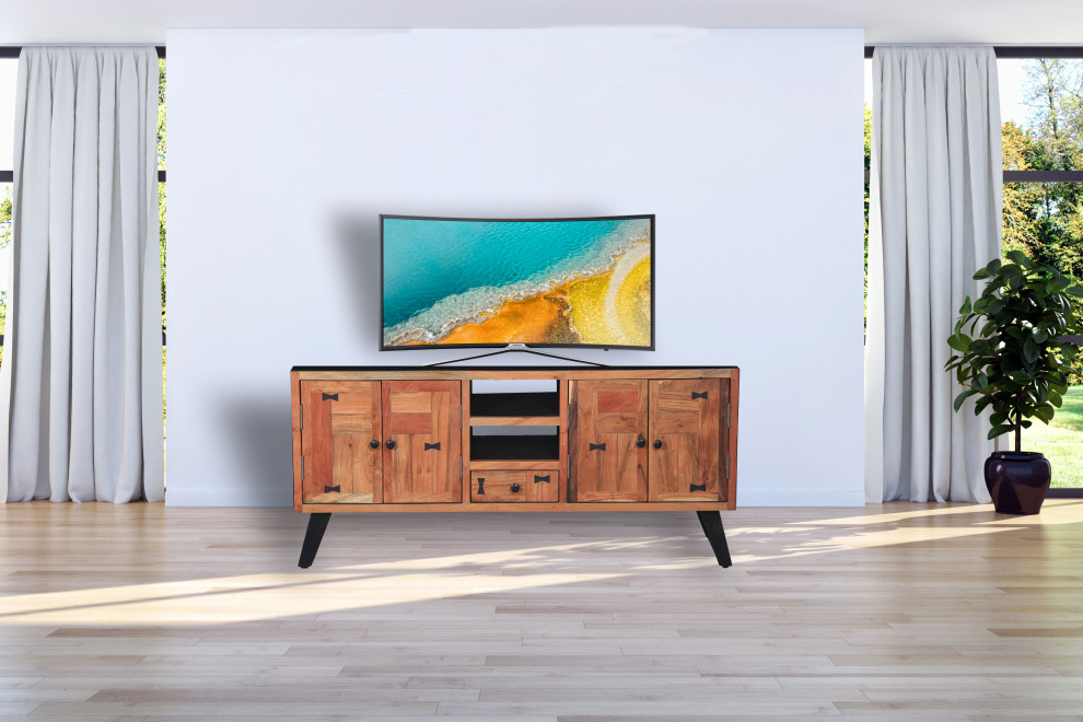 Everglades Acacia Wood Media Center   Industrial   Entertainment Centers And Tv Stands   by Chic Teak  Houzz