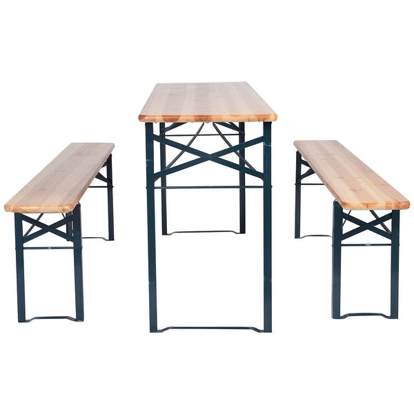 3Piece Folding Beer Table Wooden Portable Picnic Seating Set