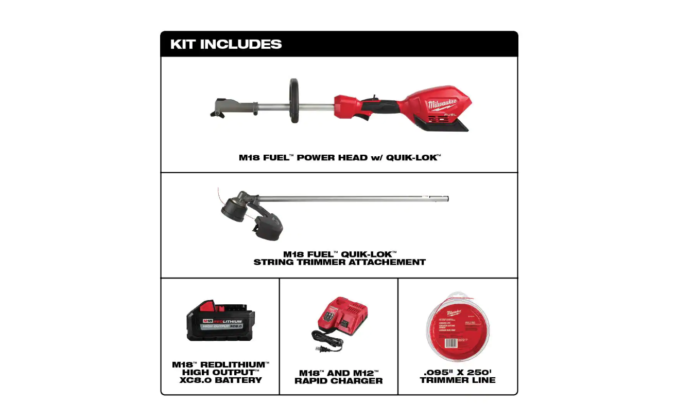 Milwaukee 2825-21ST-49-16-2713 M18 FUEL 18V Lithium-Ion Brushless Cordless String Trimmer with Quik-Lok Attachment Capability， 250 ft. Trimmer Line