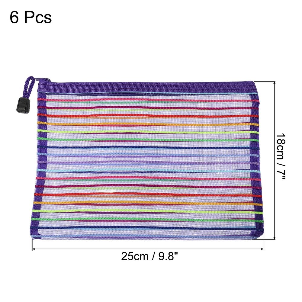 6 Pcs Mesh Zipper Pouches  A5 Colorful Document Bags Storage Organizer   9.8 x 7 inch